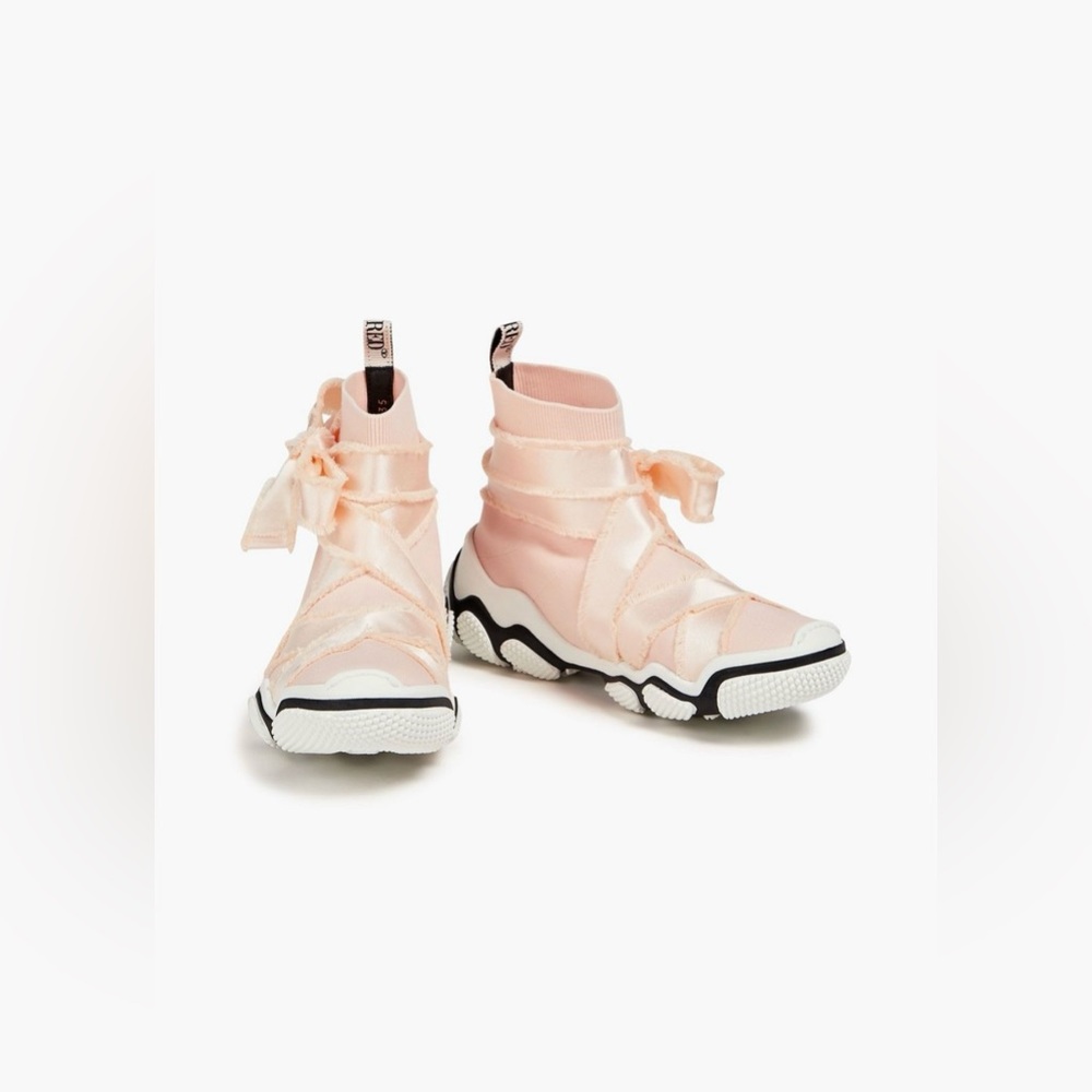 Red V (Valentino) Glam Run satin-trimmed stretch-knit high-top sneaker,NWB sz: 7